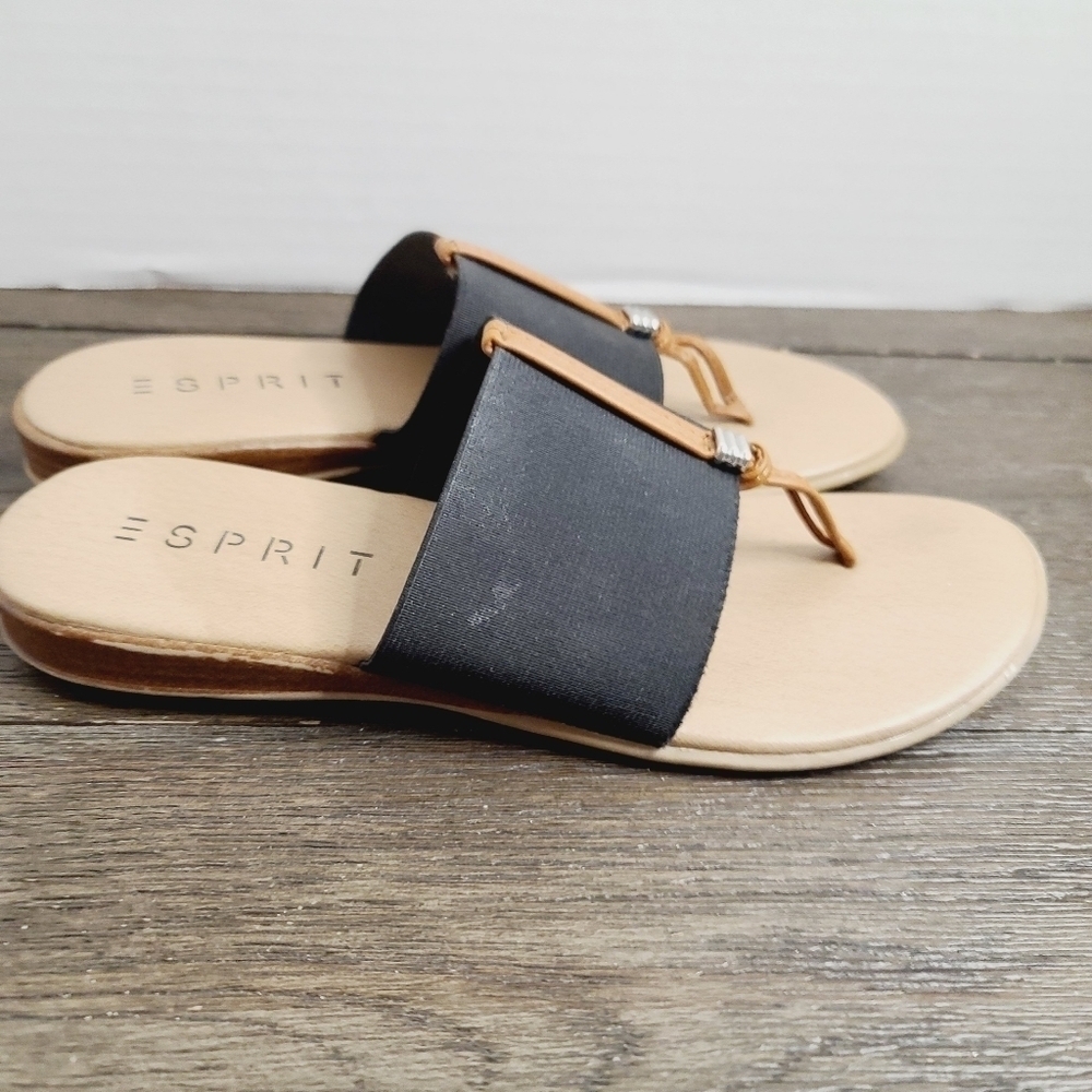 ESPRIT Black Tan Slip On Classic Minimalist Sandal - Picture 2 of 9